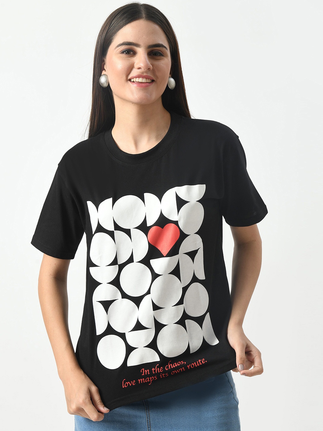 

HERE&NOW Graphic Printed Cotton T-shirt, Black