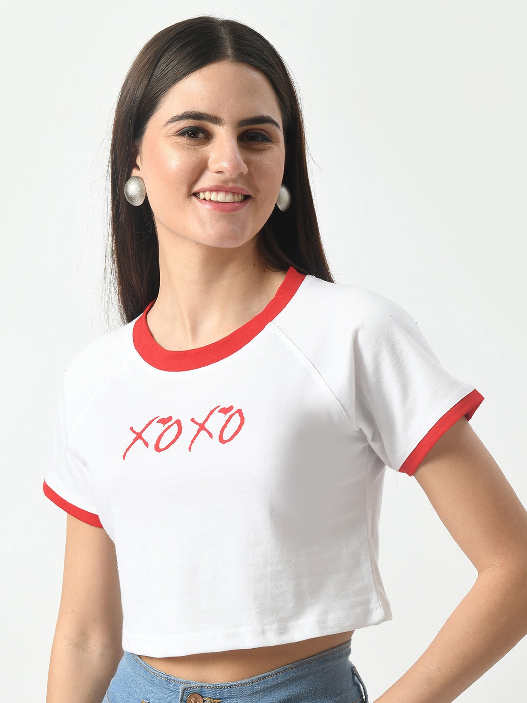 HERE&NOW Typography Cotton Crop T-shirt, White