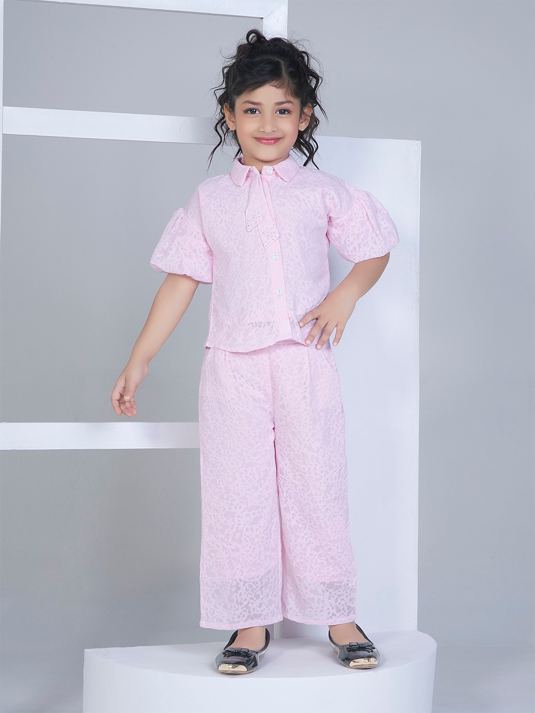 

Peppermint Fashion Rainbows Girls Printed Shirt With Palazzos, Pink
