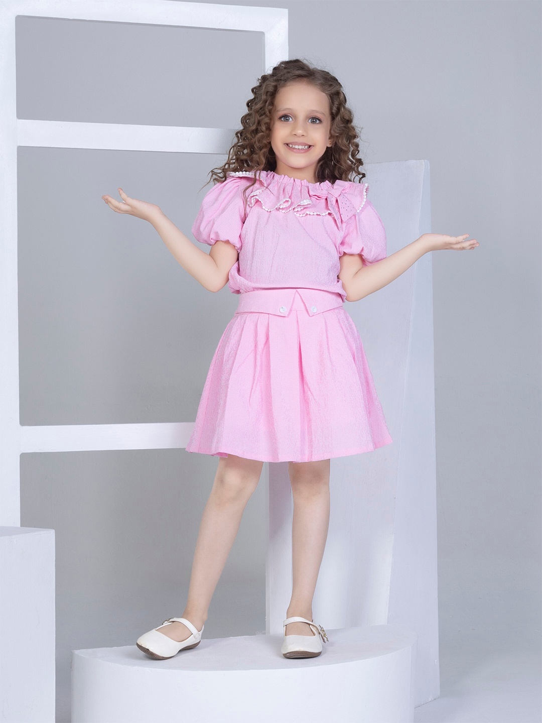 

Peppermint Crazy Crayon Girls Printed Top with Skirt, Pink