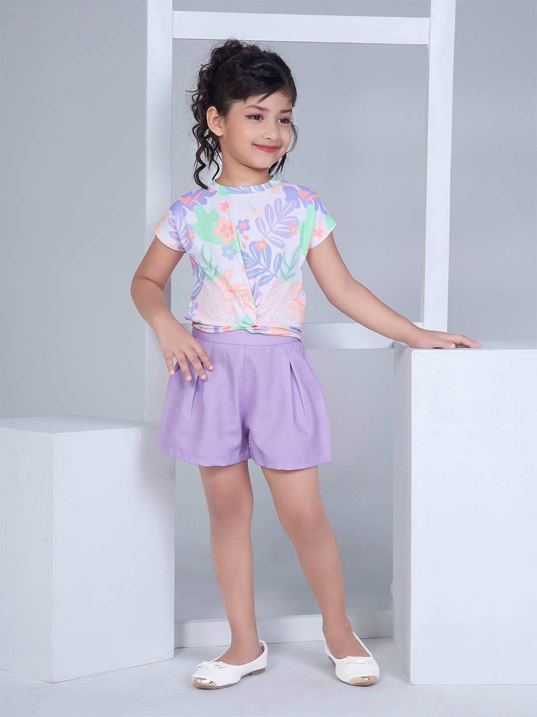 

Peppermint Fashion Rainbows Girls Printed Top With Shorts, Purple