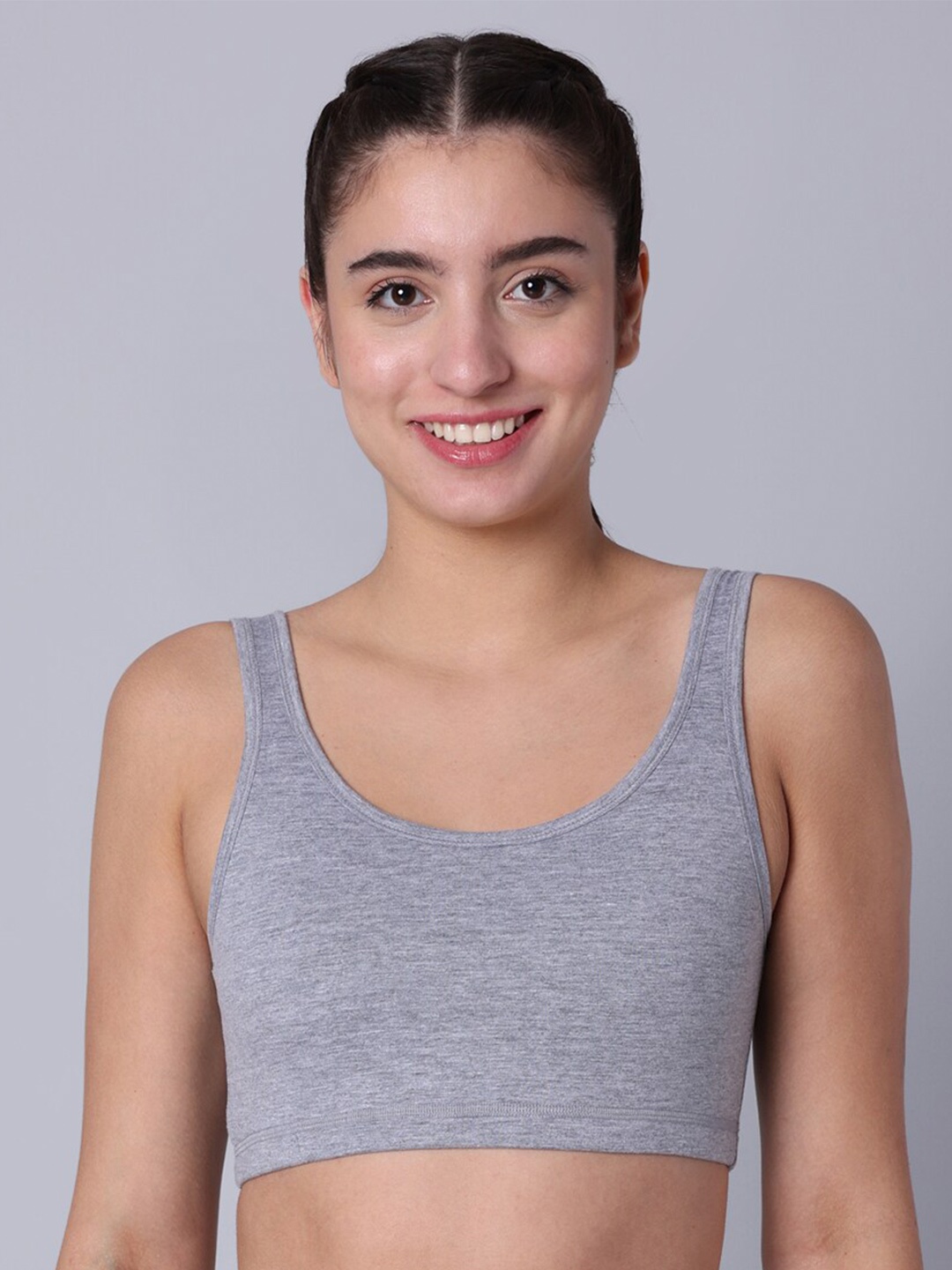 

Sillysally Pack of 3 Full Coverage Non Padded Workout Bras With All Day Comfort, Grey melange
