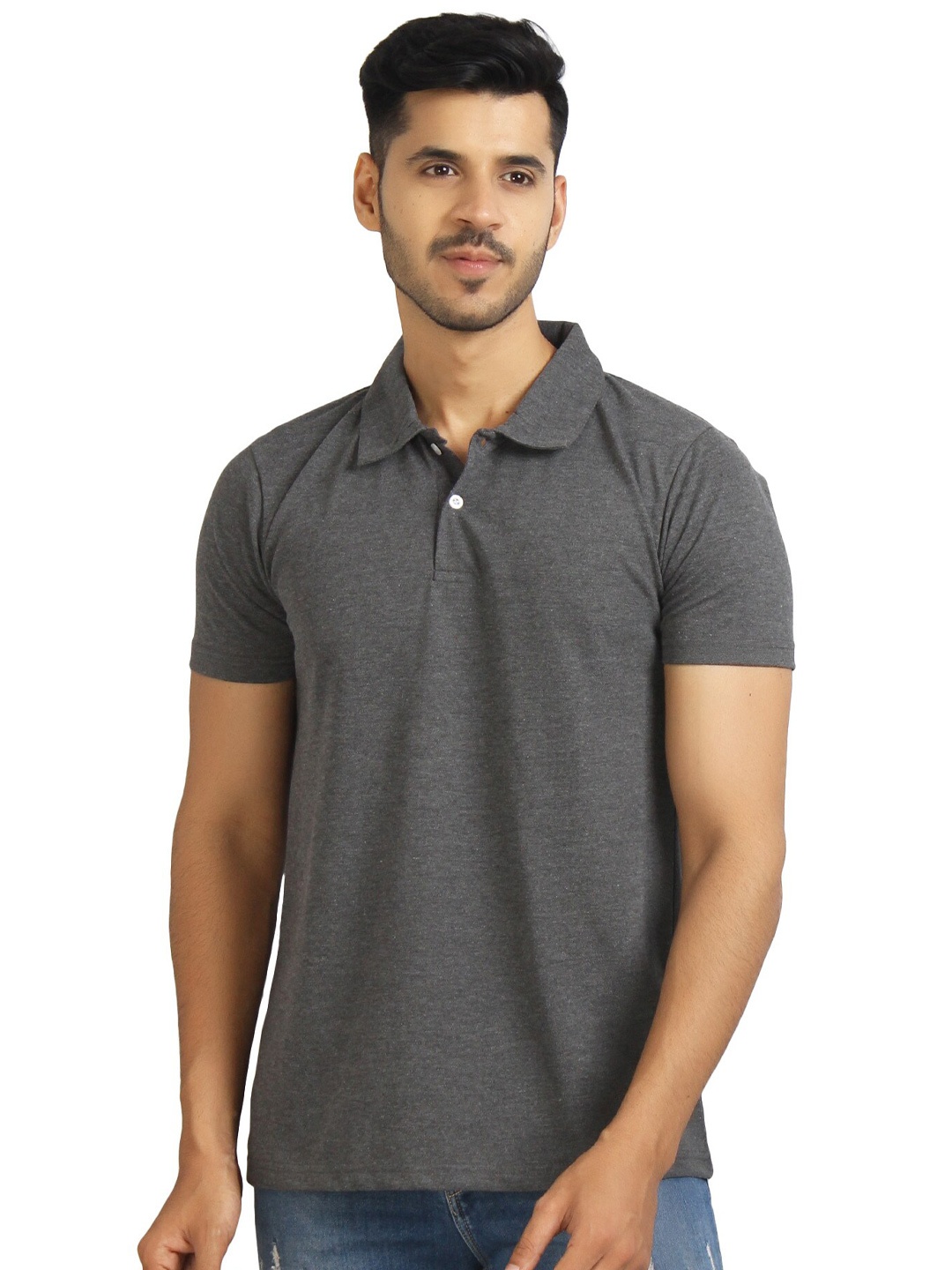 

BESIMPLE Polo Collar Short Sleeves Cotton T-shirt, Grey