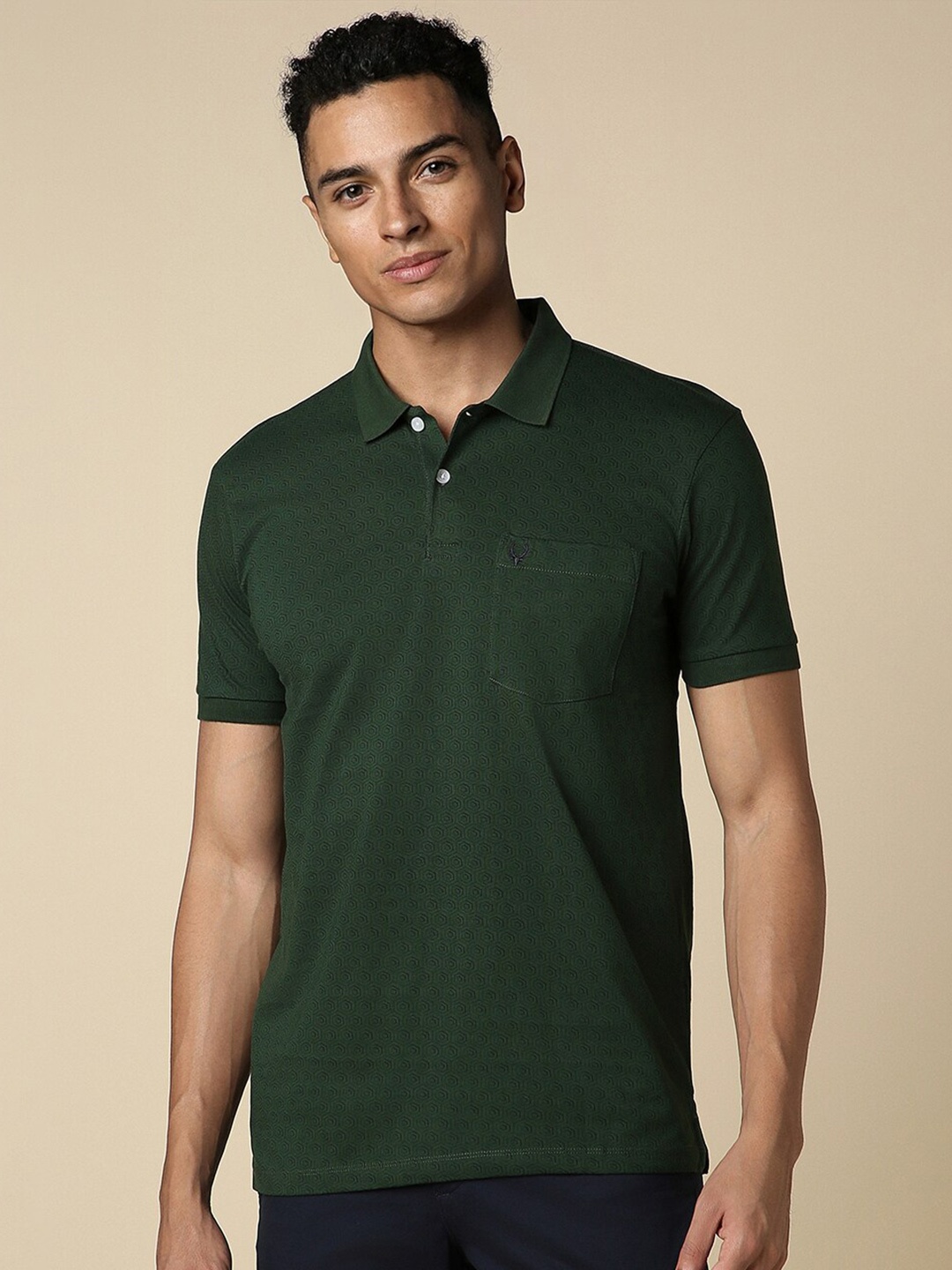 

Allen Solly Cotton Polo Collar Short Sleeves Casual T-shirt, Olive