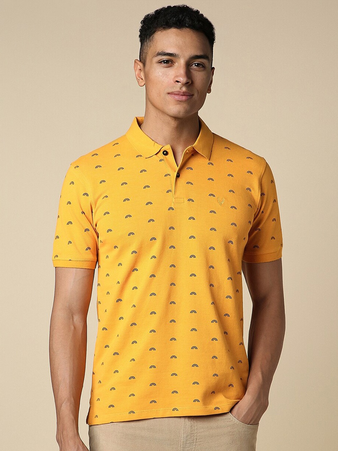 

Allen Solly Geometric Printed Cotton Polo Collar Short Sleeves Casual T-shirt, Yellow