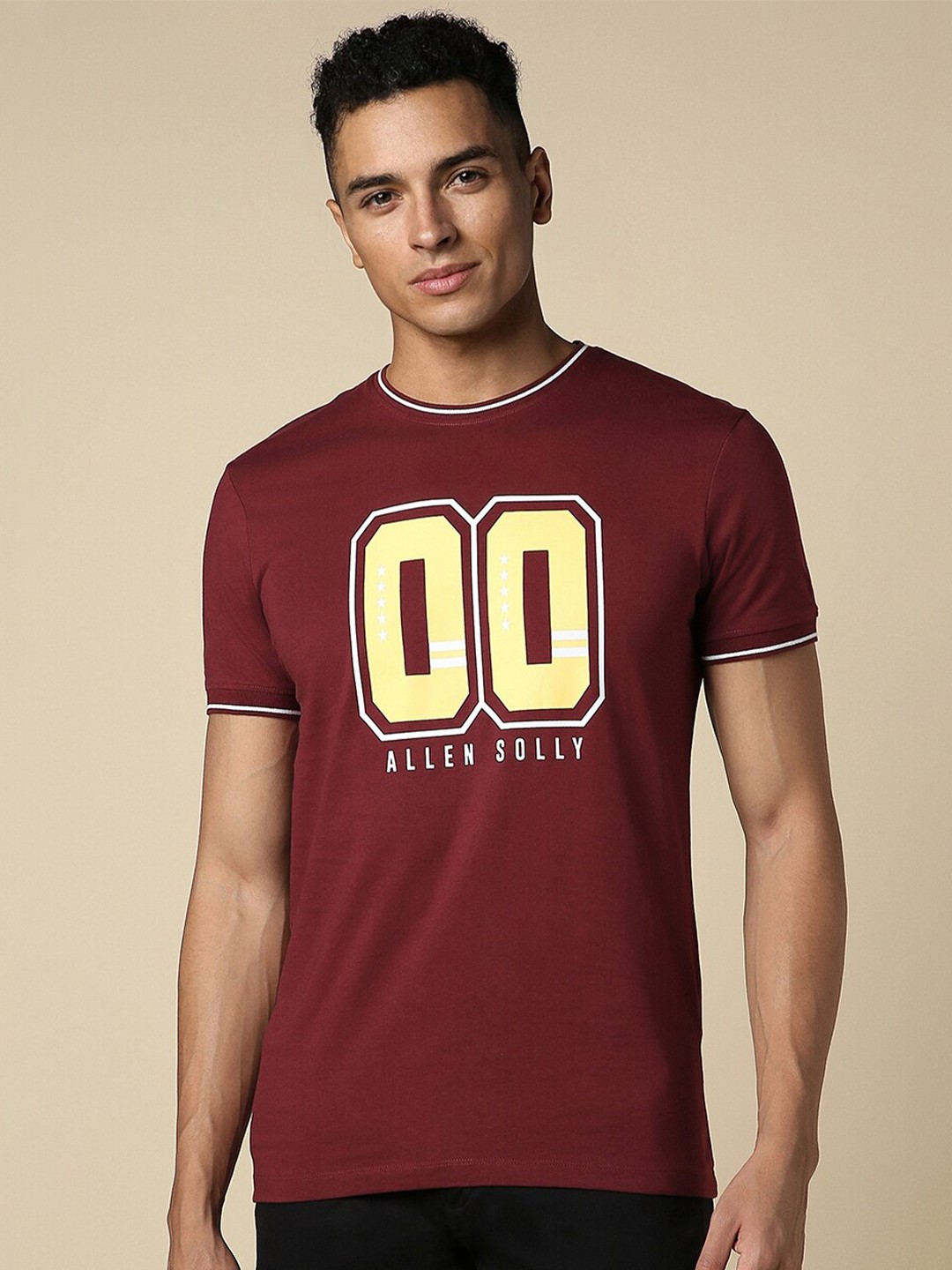 

Allen Solly Graphic Printed Applique Round Neck Short Sleeves Regular T-shirt, Maroon