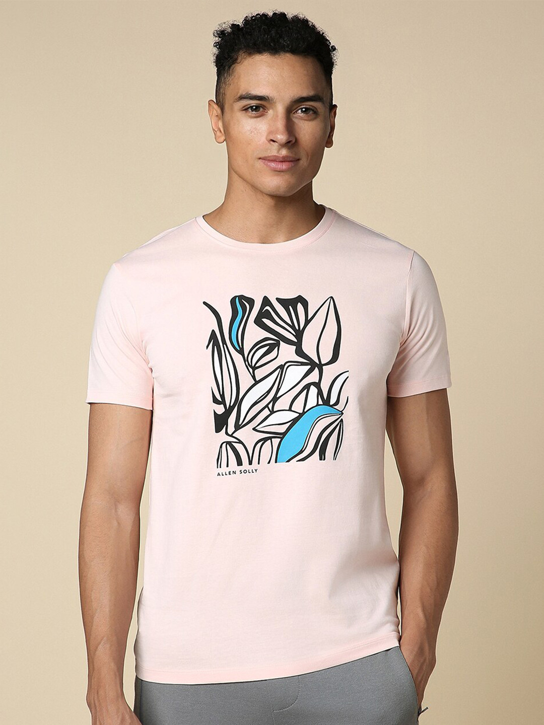 

Allen Solly Floral Printed Round Neck Short Sleeves Cotton T-shirt, Pink