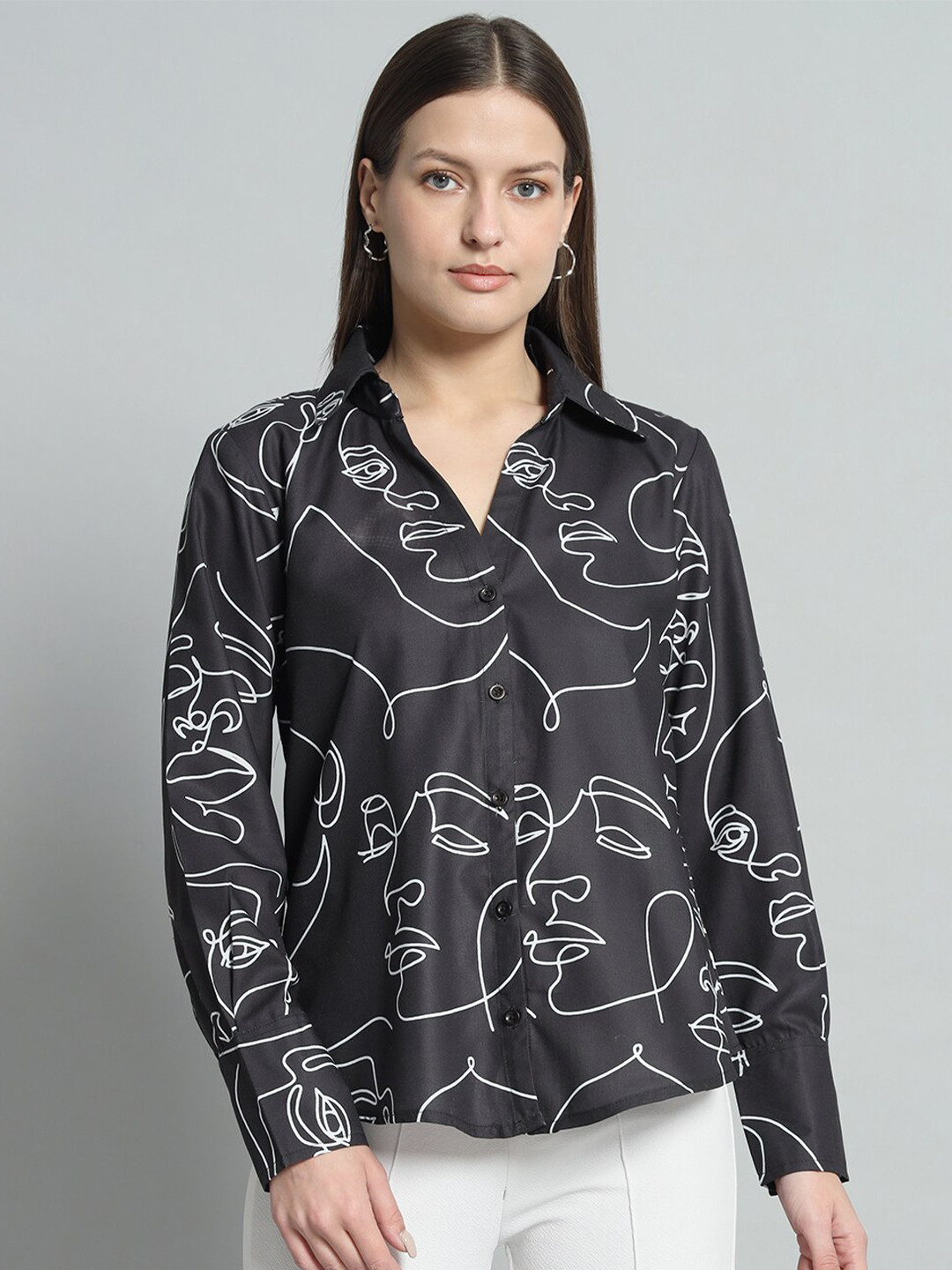 

BROOWL Classic Abstract Printed Casual Shirt, Black