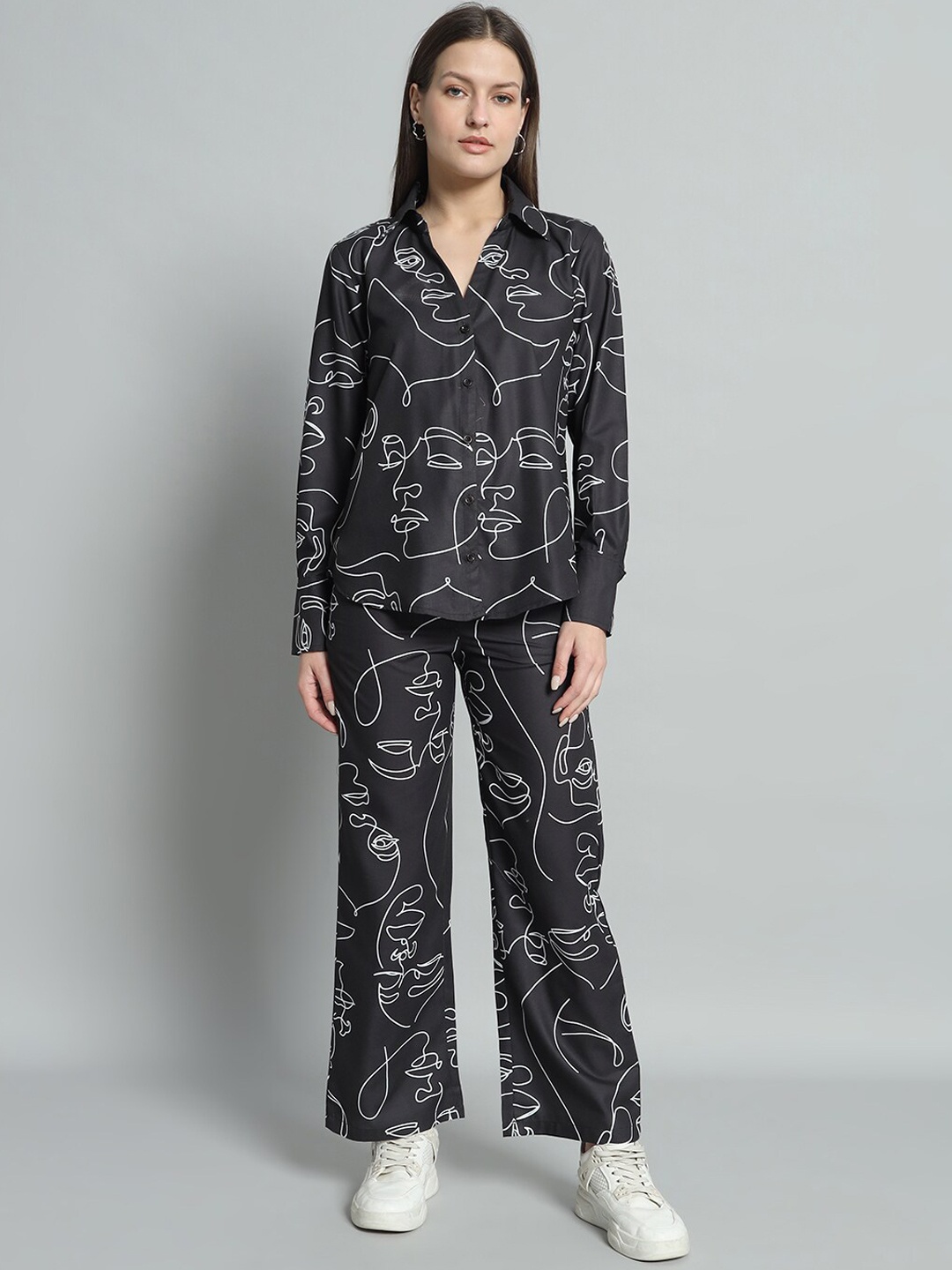 

BROOWL Printed Shirt With Trousers Co-Ords, Black