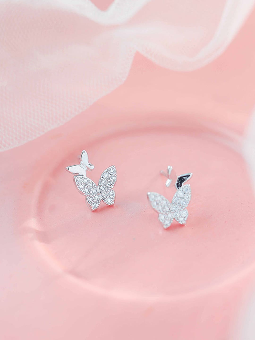 

Krelin Silver-Plated Cubic Zirconia Butterfly Studs Earrings