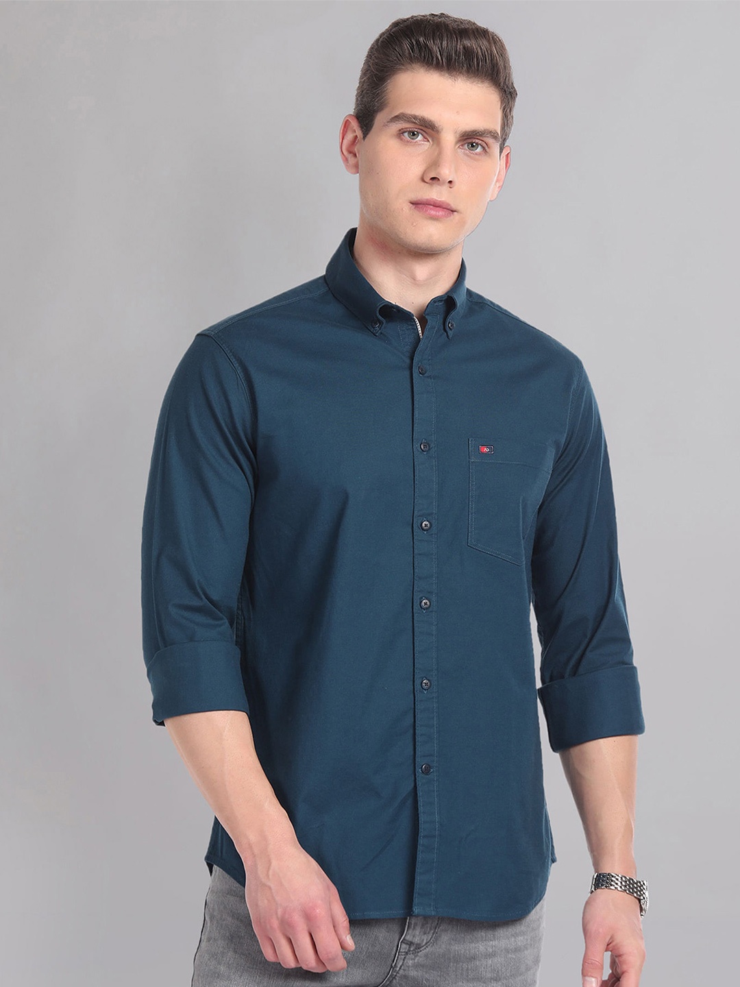 

AD By Arvind Slim Fit Oxford Button-Down Collar Long Sleeves Casual Shirt, Blue