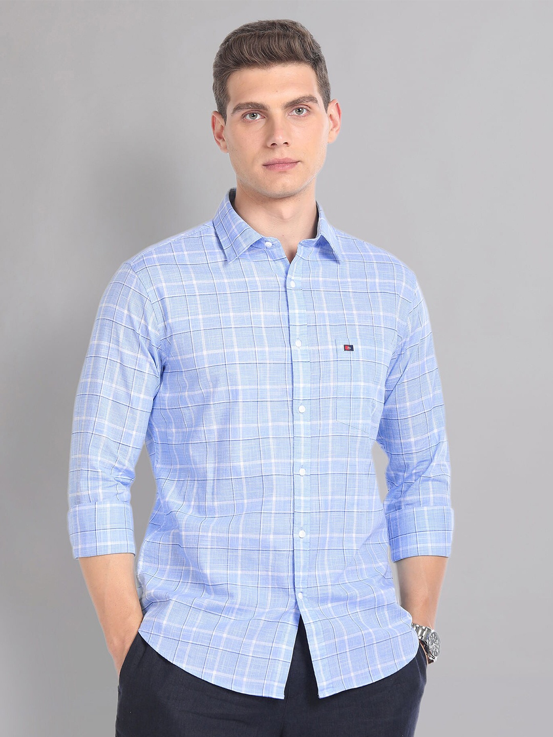 

AD By Arvind Tartan Check Pure Cotton Summer Shirt, Blue