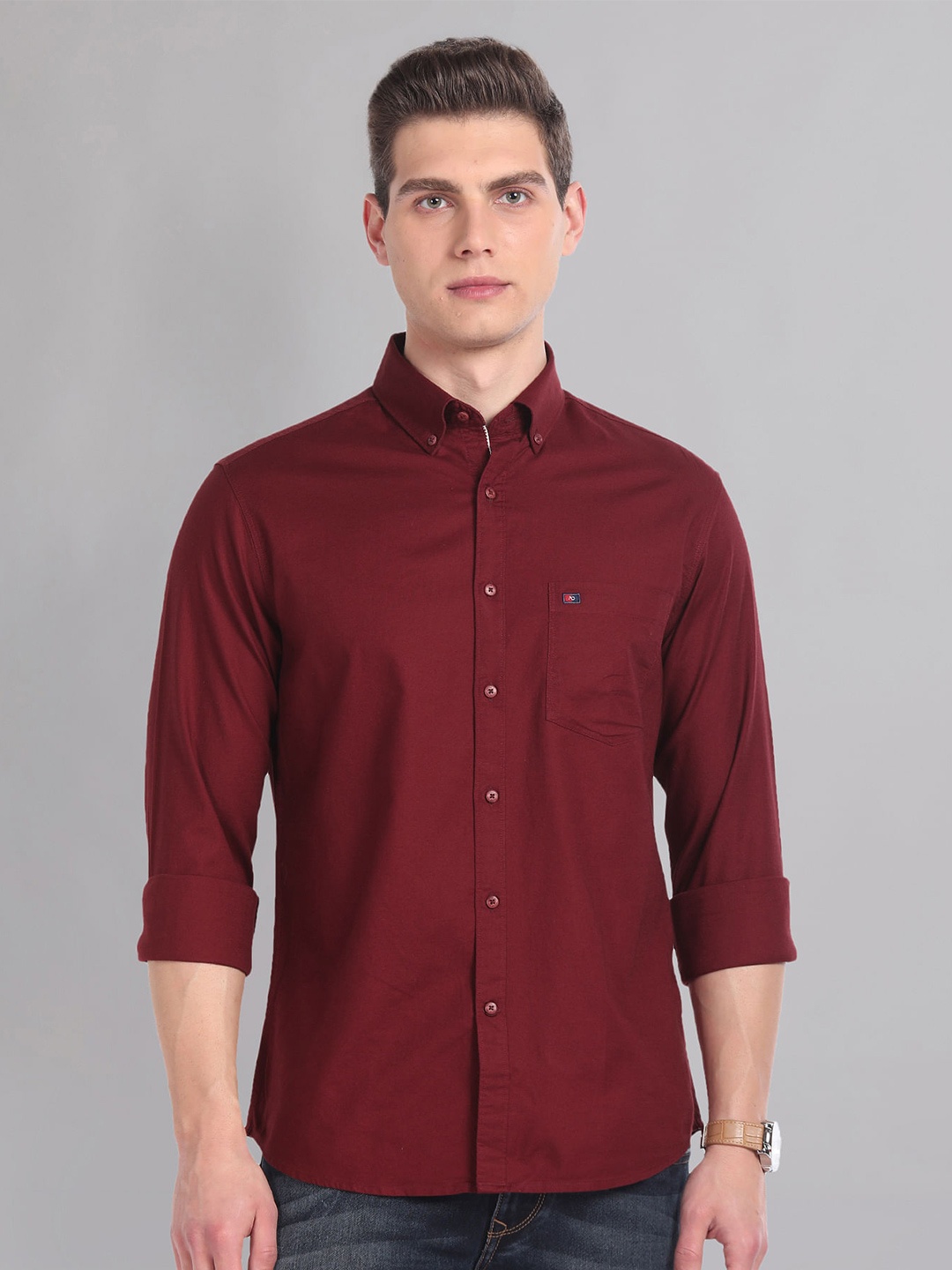 

AD By Arvind Slim Fit Oxford Button-Down Collar Long Sleeves Casual Shirt, Red