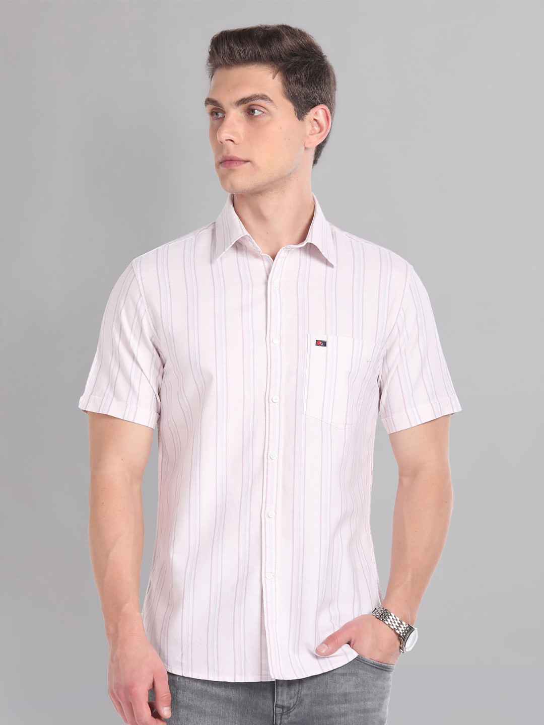 

AD By Arvind Slim Fit Vertical Striped Casual Pure Cotton Shirt, Pink