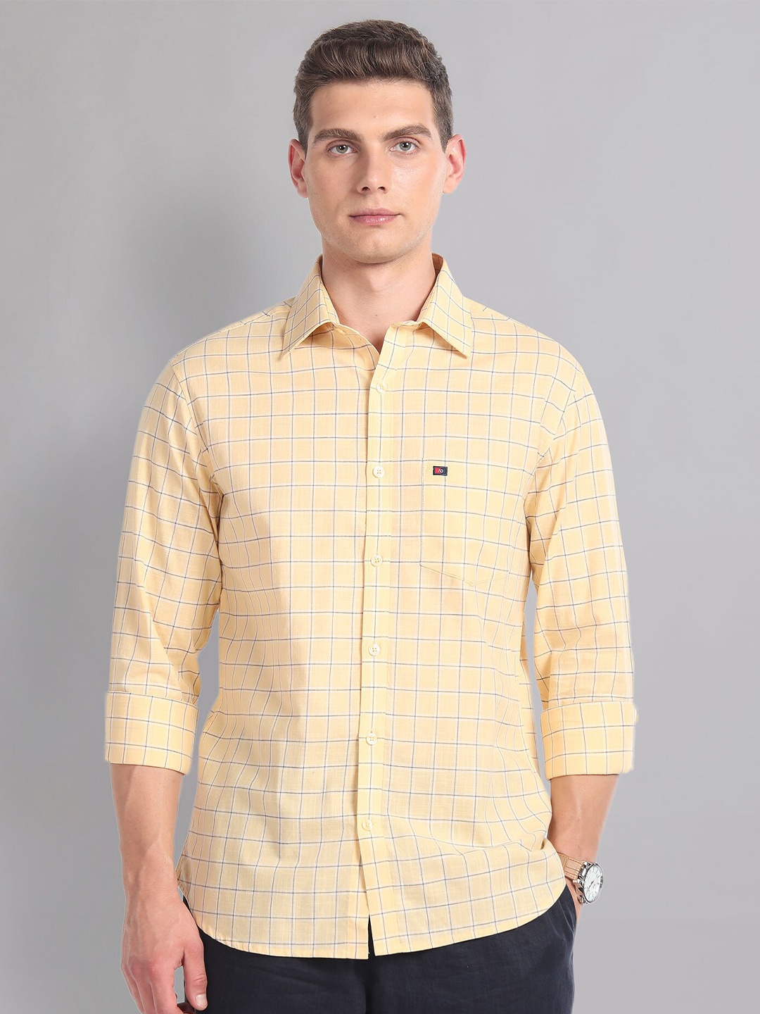 

AD By Arvind Tartan Check Cotton Summer Shirt, Yellow