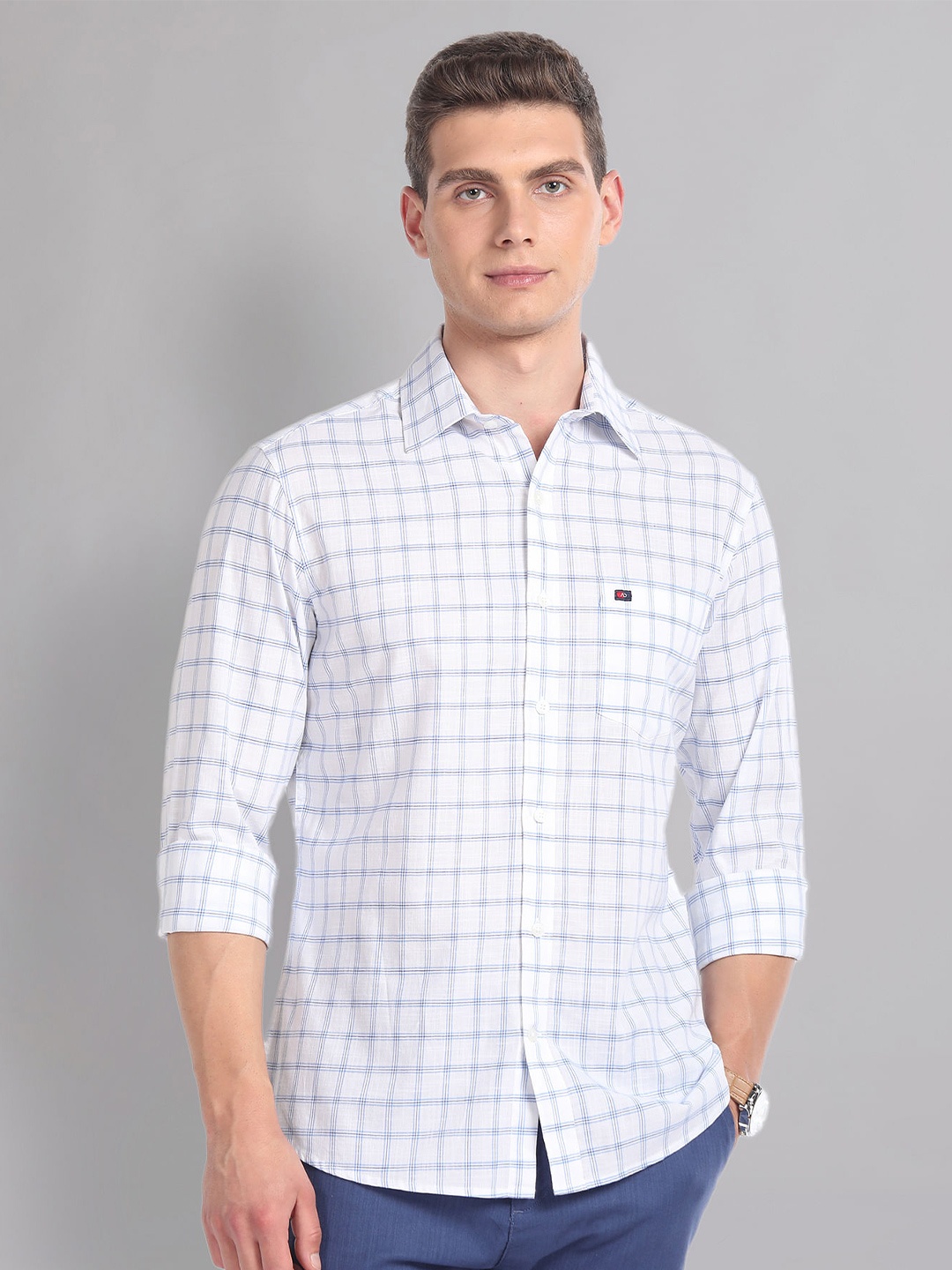 

AD By Arvind Tartan Check Cotton Summer Shirt, Blue