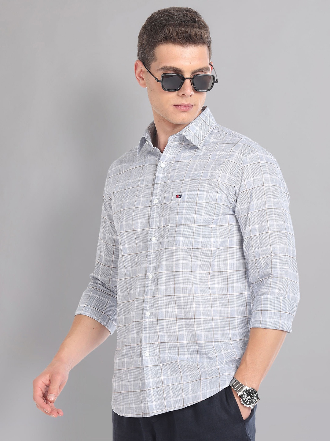 

AD By Arvind Tartan Check Pure Cotton Summer Shirt, Grey