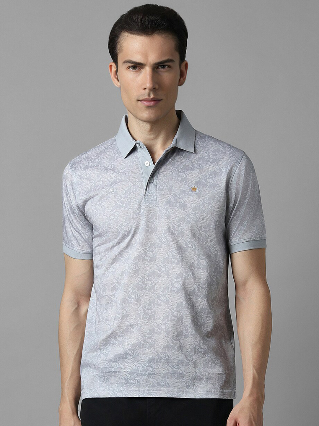 

Louis Philippe Abstract Printed Polo Collar Pure Cotton T-shirt, Grey