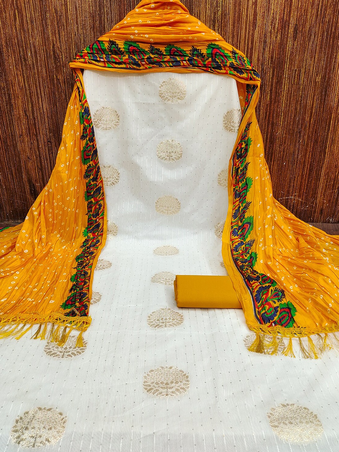 

Leeza Store Embellished Unstitched Dress Material, Yellow