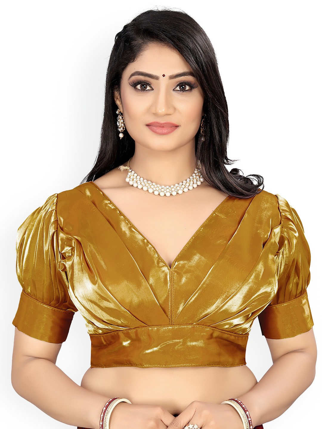 

Reeta Fashion Padded V-Neck Organza Saree Blouse, Gold