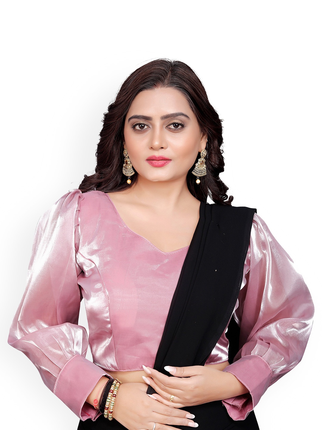 

Reeta Fashion Padded Sweetheart-Neck Organza Saree Blouse, Pink