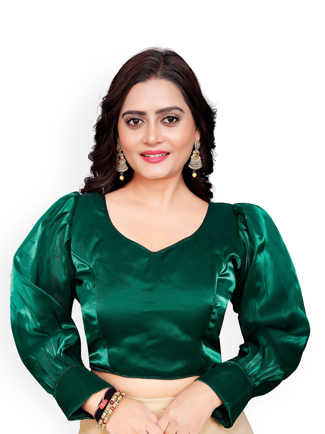 

Reeta Fashion Padded Sweetheart Neck Organza Saree Blouse, Green