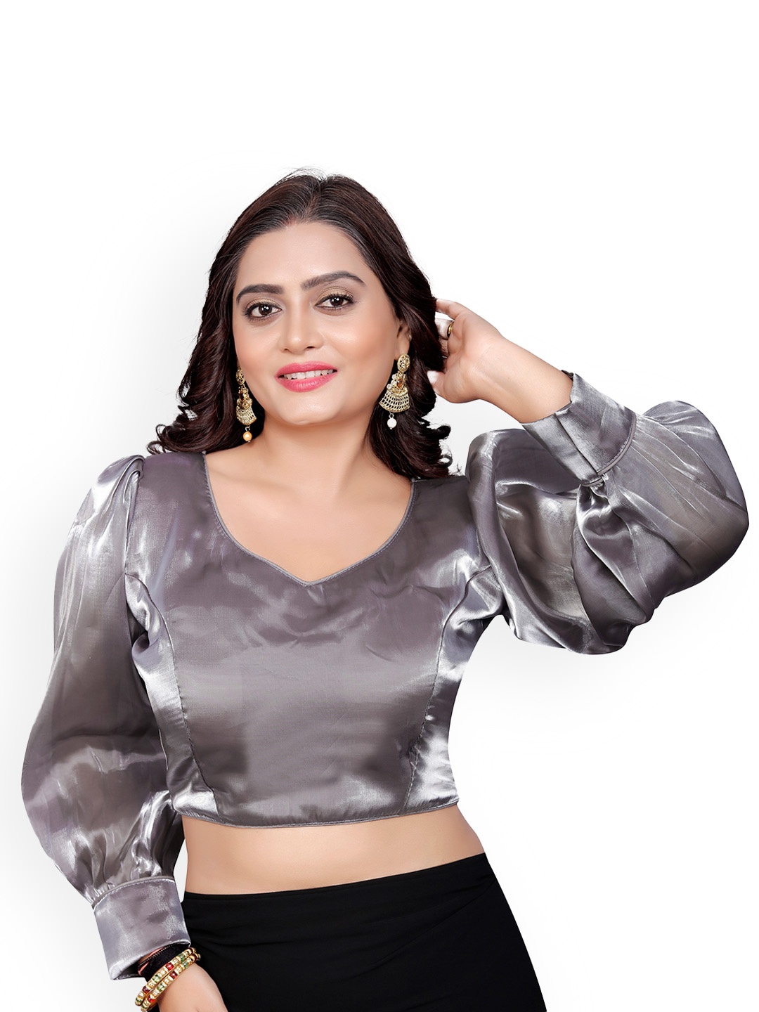 

Reeta Fashion Padded Sweetheart-Neck Saree Blouse, Grey