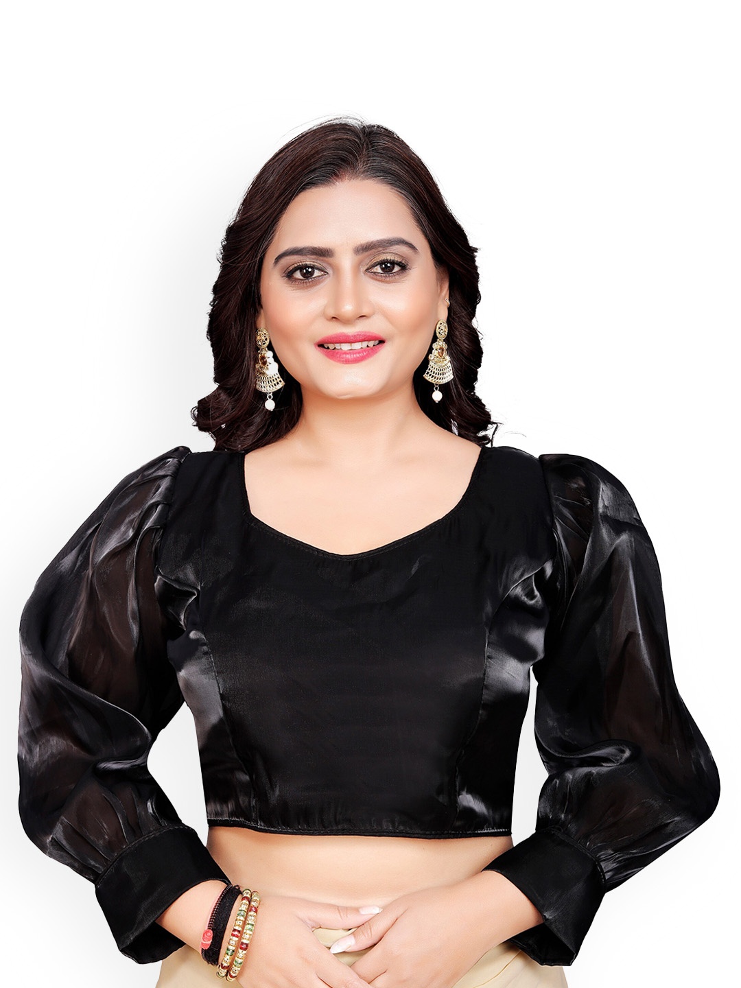 

Reeta Fashion Padded Sweetheart-Neck Puff Sleeves Saree Blouse, Black