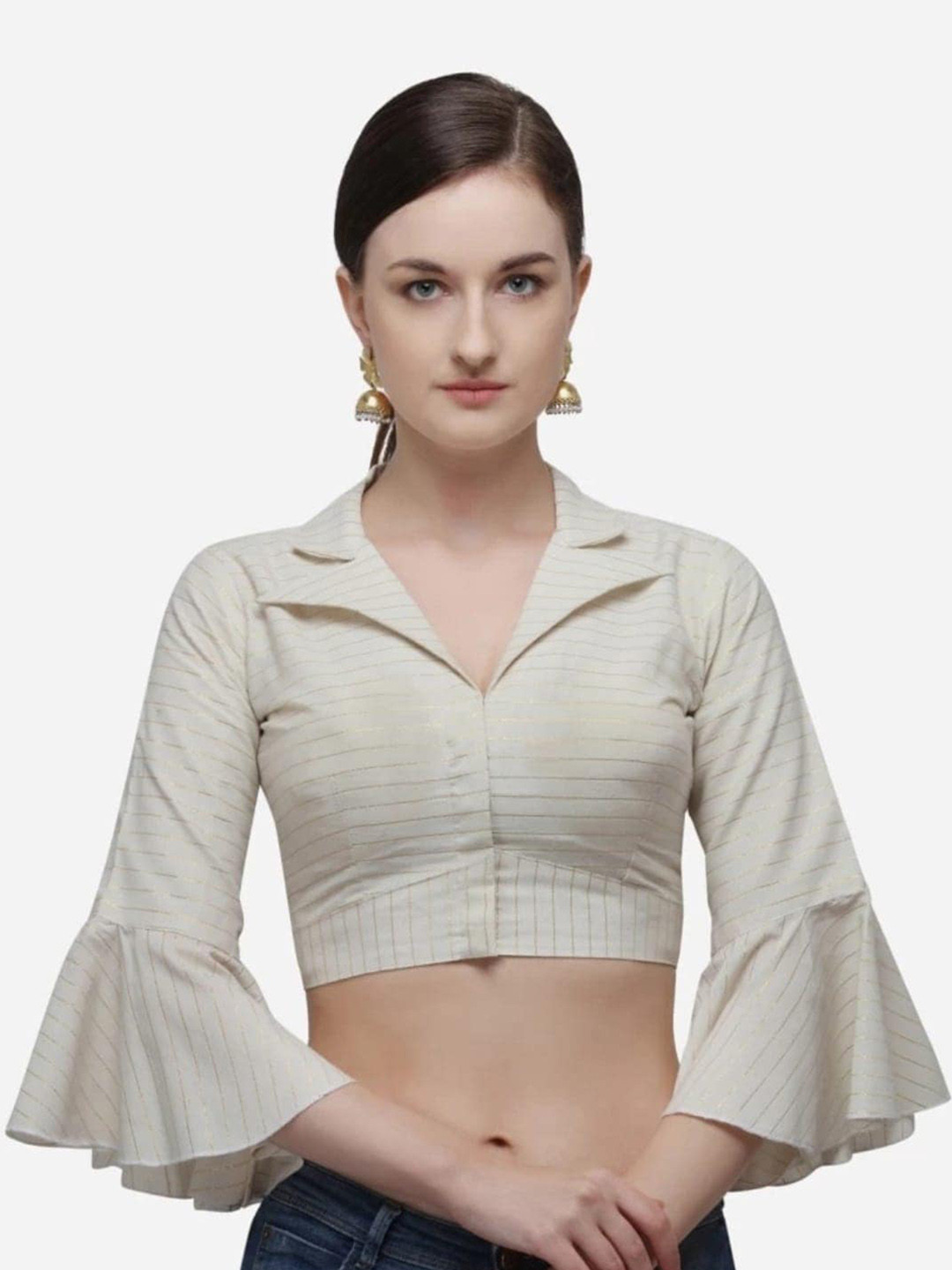 

Reeta Fashion Striped Cotton Readymade Saree Blouse, White