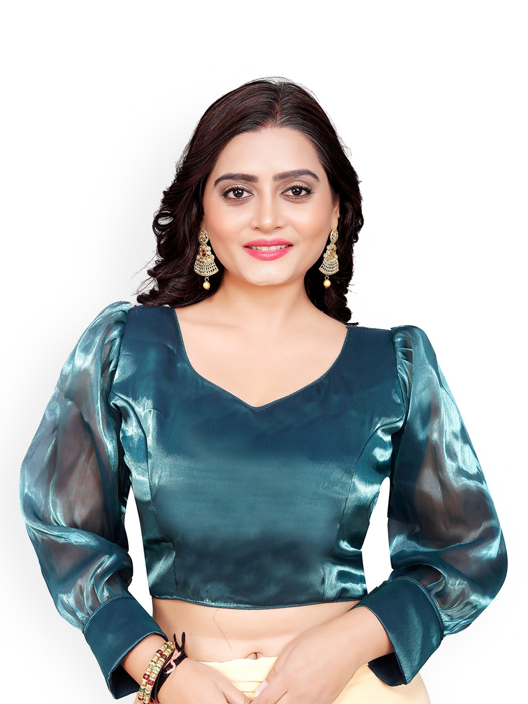 

Reeta Fashion Padded Sweetheart-Neck Puff Sleeves Saree Blouse, Teal