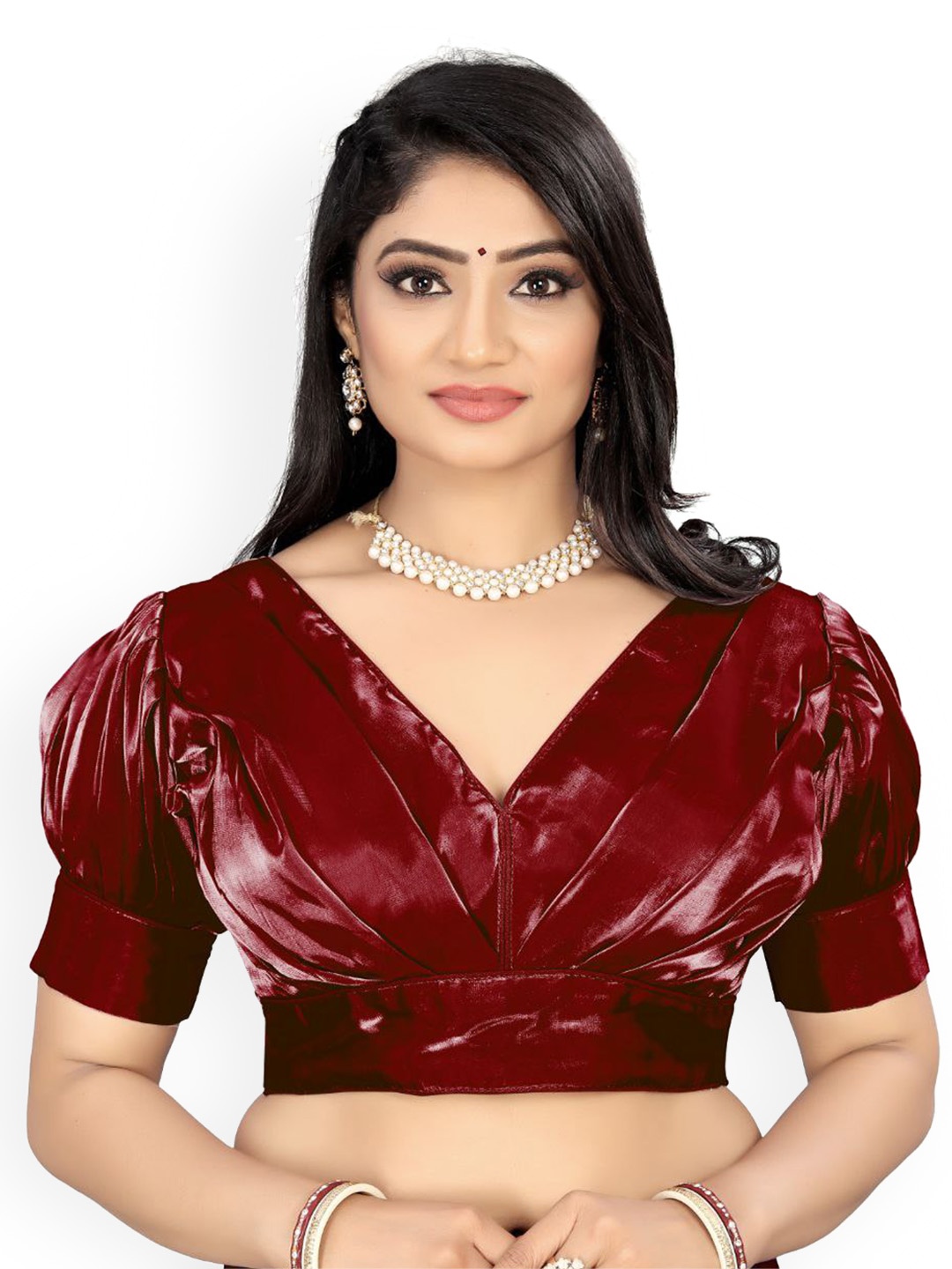 

Reeta Fashion Padded V-Neck Organza Saree Blouse, Maroon