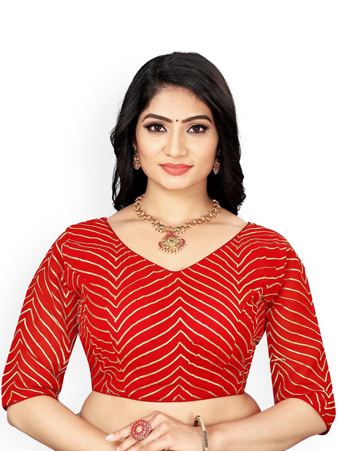 Reeta Fashion Embroidered Readymade Saree Blouse, Red