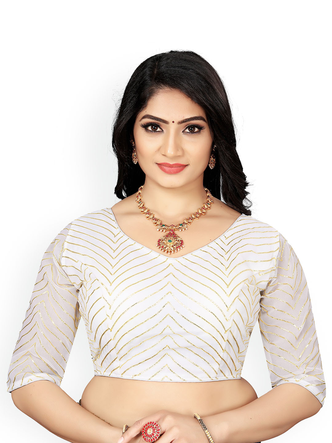 

Reeta Fashion Embroidered Readymade Saree Blouse, White