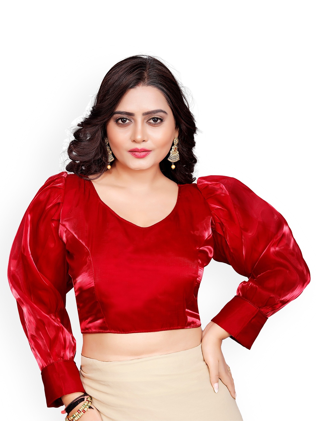 

Reeta Fashion Padded V-Neck Saree Blouse, Red