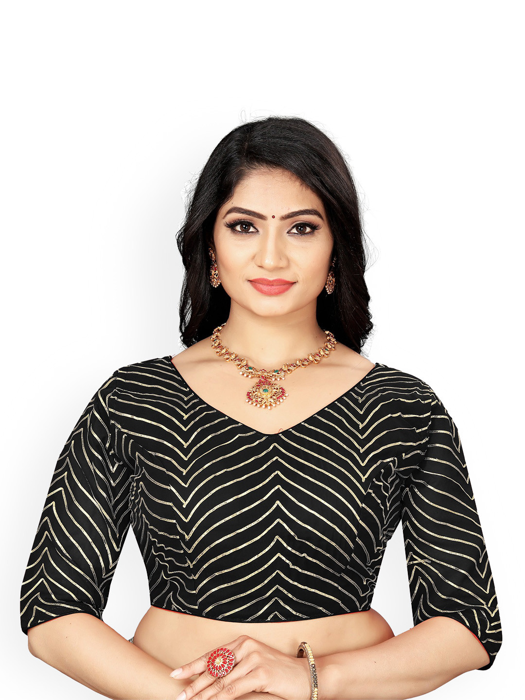 

Reeta Fashion Embroidered Readymade Saree Blouse, Black
