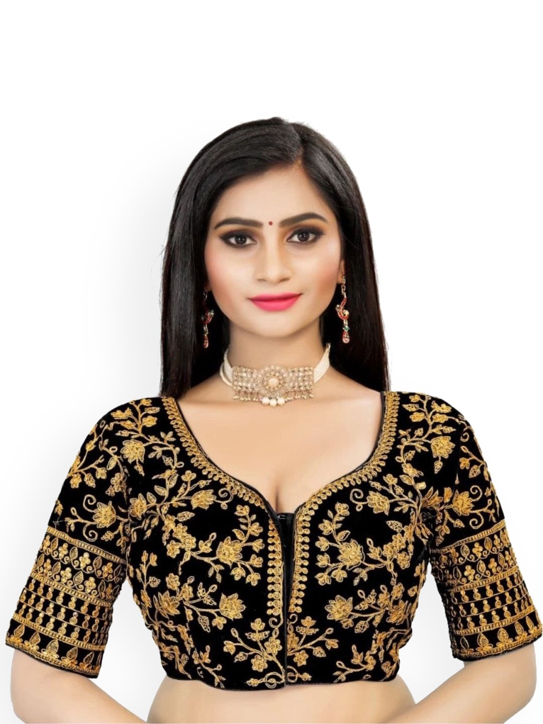 

Reeta Fashion Full Cording Embroidered Velvet Readymade Saree Blouse, Black