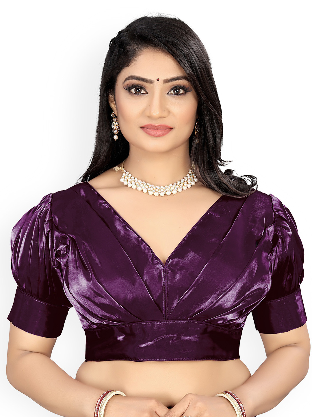 

Reeta Fashion Padded V-Neck Puff Sleeves Saree Blouse, Purple