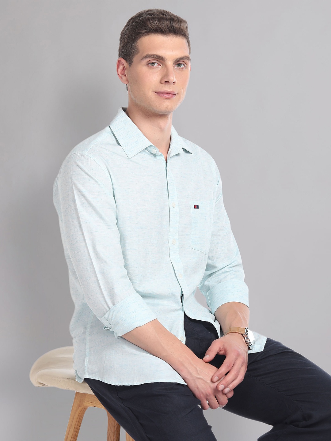 

AD By Arvind Modern Slim Fit Heathered Summer Shirt, Blue