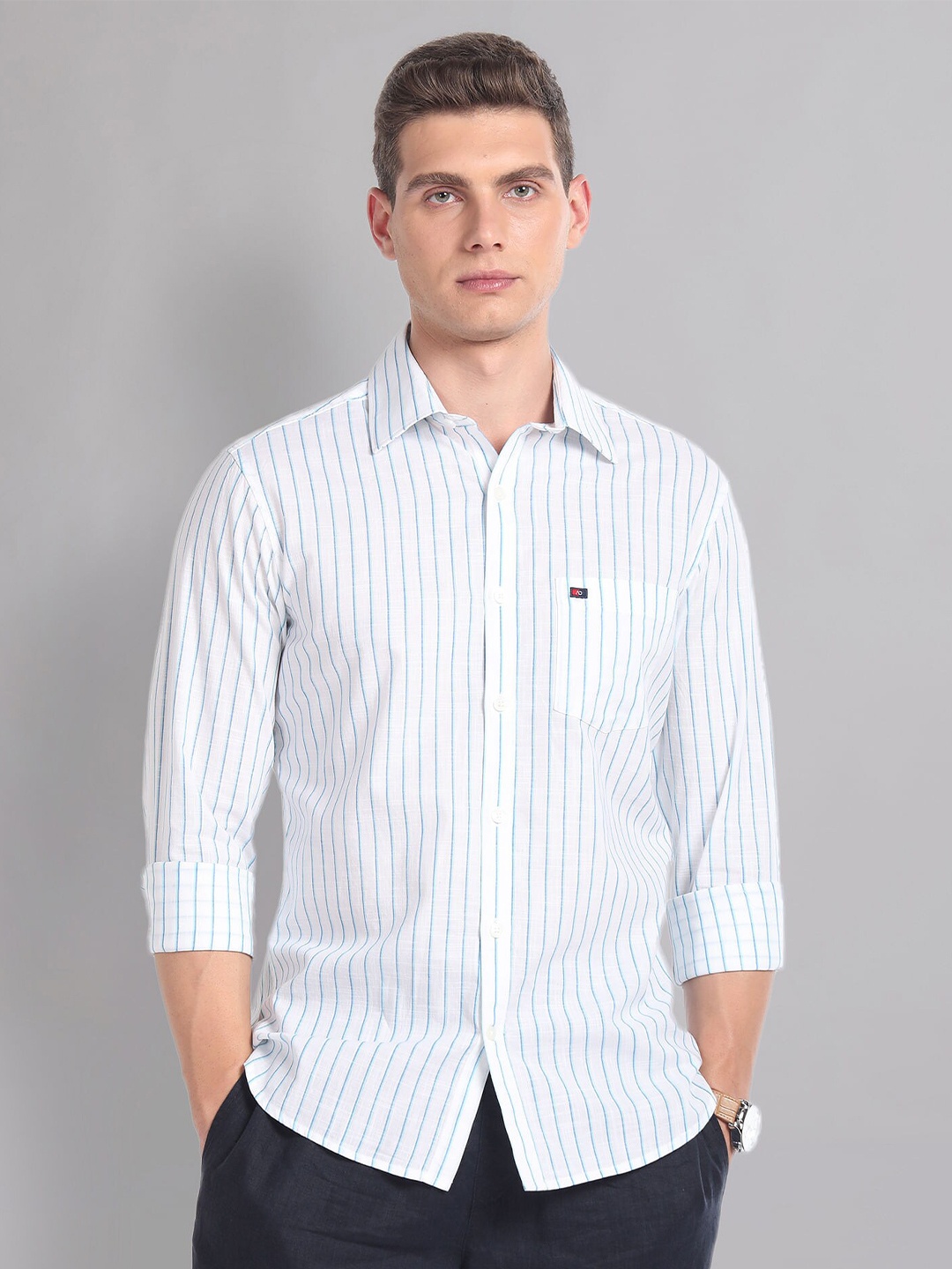 

AD By Arvind Vertical Stripe Cotton Summer Shirt, White