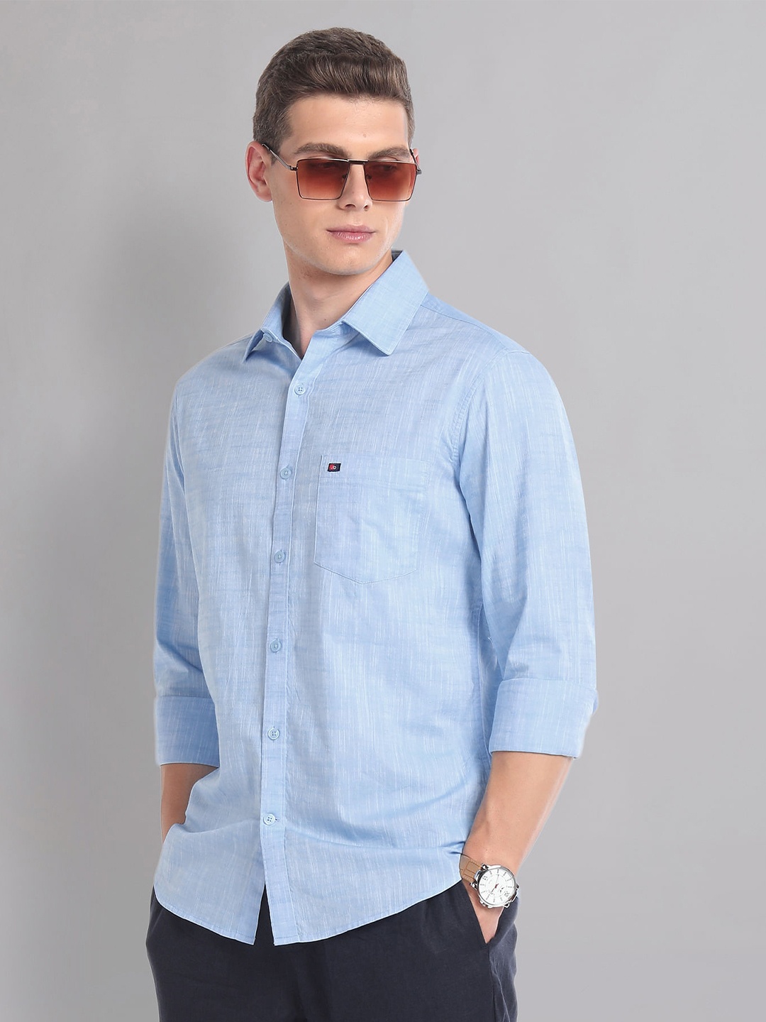 

AD By Arvind Patterned Slim Fit Summer Shirt, Blue