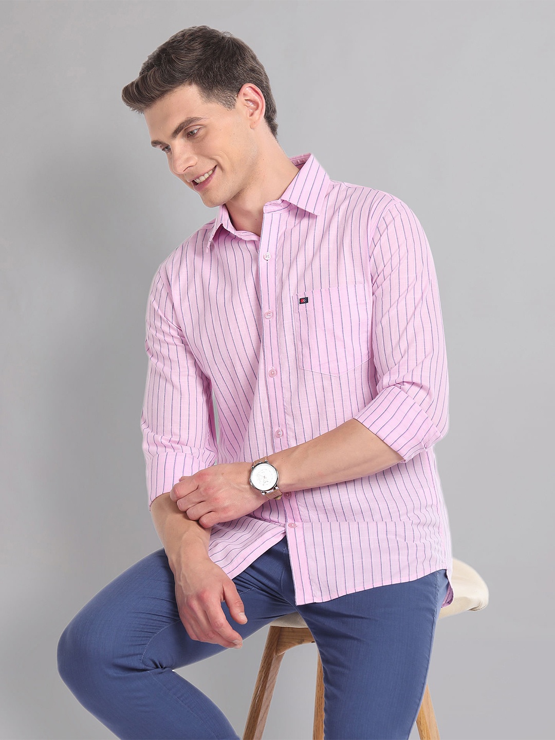 

AD By Arvind Vertical Stripe Cotton Summer Shirt, Pink