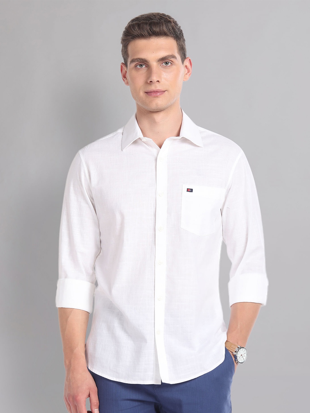 

AD By Arvind Slim Fit Spread Collar Pure Cotton Casual Shirt, White