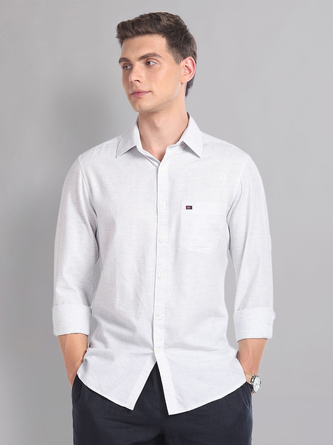 

AD By Arvind Modern Slim Fit Heathered Summer Shirt, White