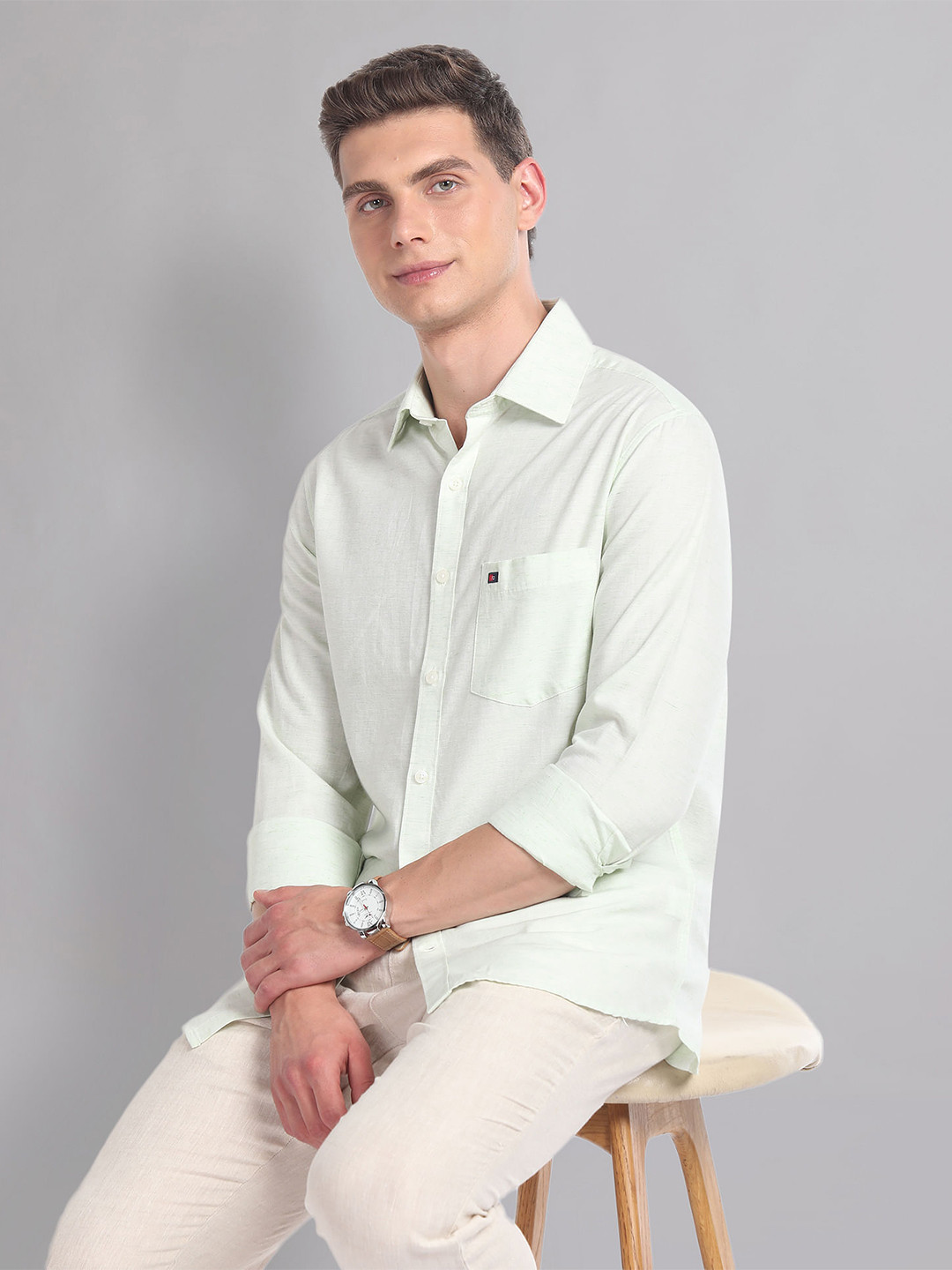 

AD By Arvind Modern Slim Fit Heathered Summer Shirt, Green