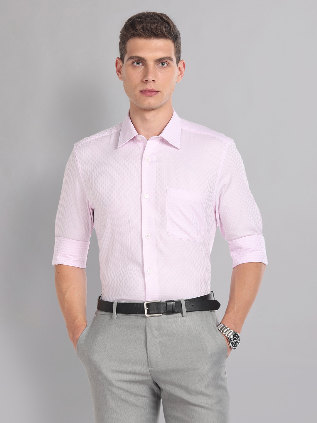 

AD By Arvind Textured Spread Collar Long Sleeves Cotton Formal Shirt, Pink