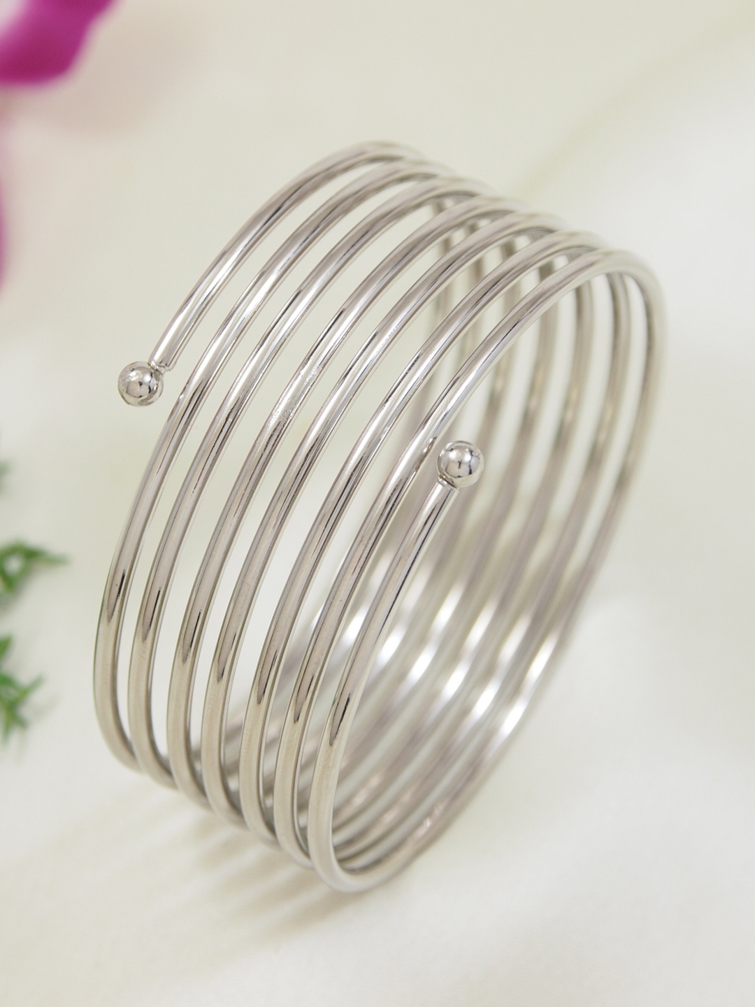 

I Jewels Rhodium Plated Spring Kada Bangles, Silver