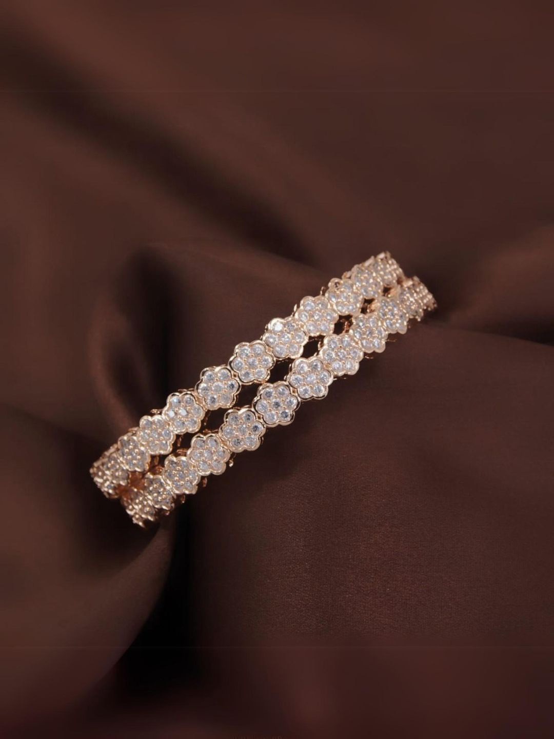 

I Jewels Set Of 2 Rose Gold-Plated American Diamond Studded Bangles