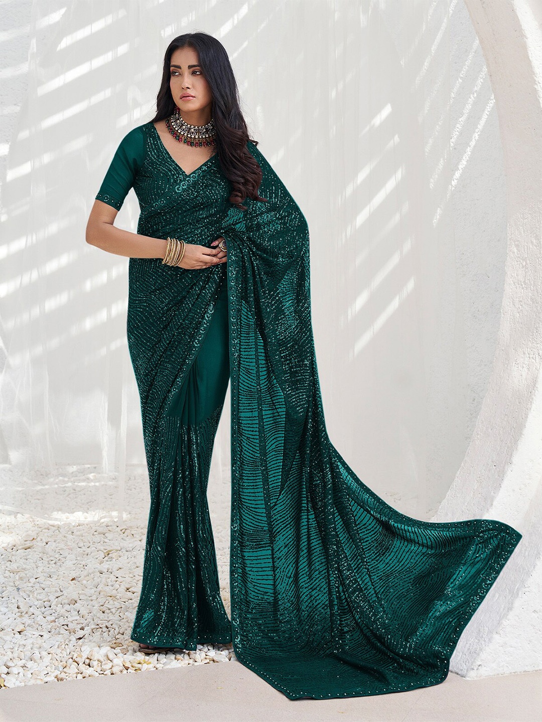 

ODETTE Ethnic Motifs Saree, Teal