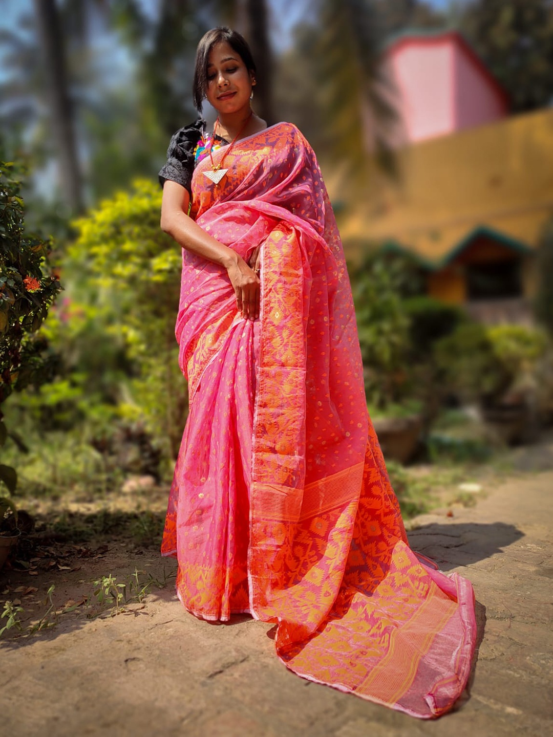 

SPAL FASHION Woven Design Silk Cotton Saree, Pink
