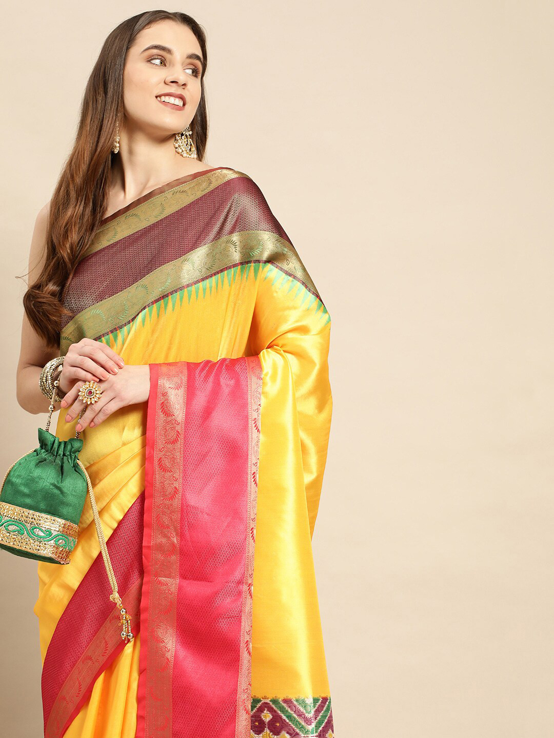 

PATLIPALLU Geometric Woven Design Zari Banarasi Saree, Orange